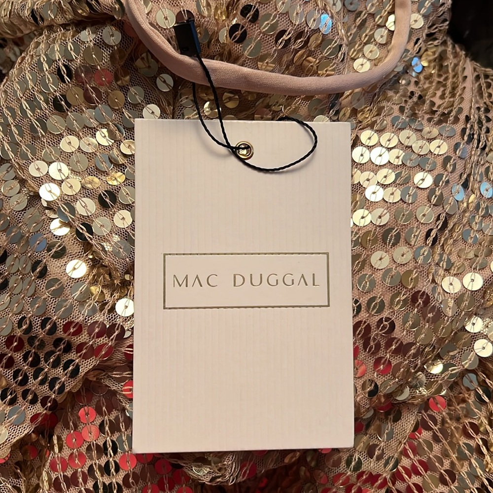 NWT $598 MAC DUGGAL GOLD SEQUINED HIGH NECK LONG SLEEVE DRAPED GOWN DRESS 10824 - Picture 6 of 7